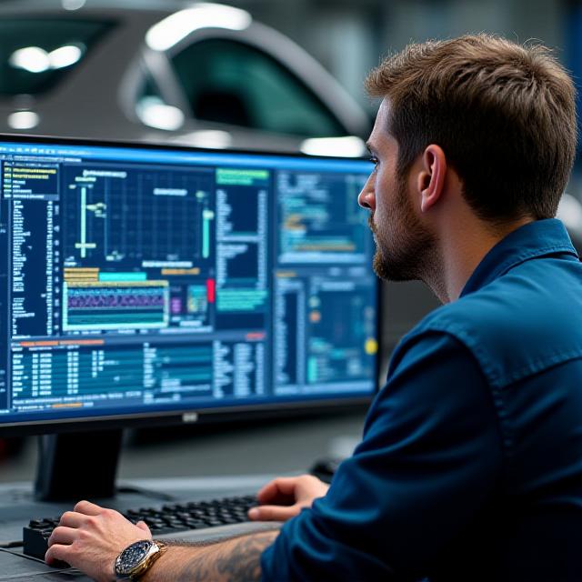 Engineer analyzing telemetry data